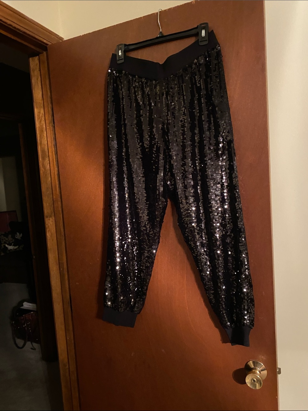 Alice + Olivia Black Sequin Jogger Pants for Kids